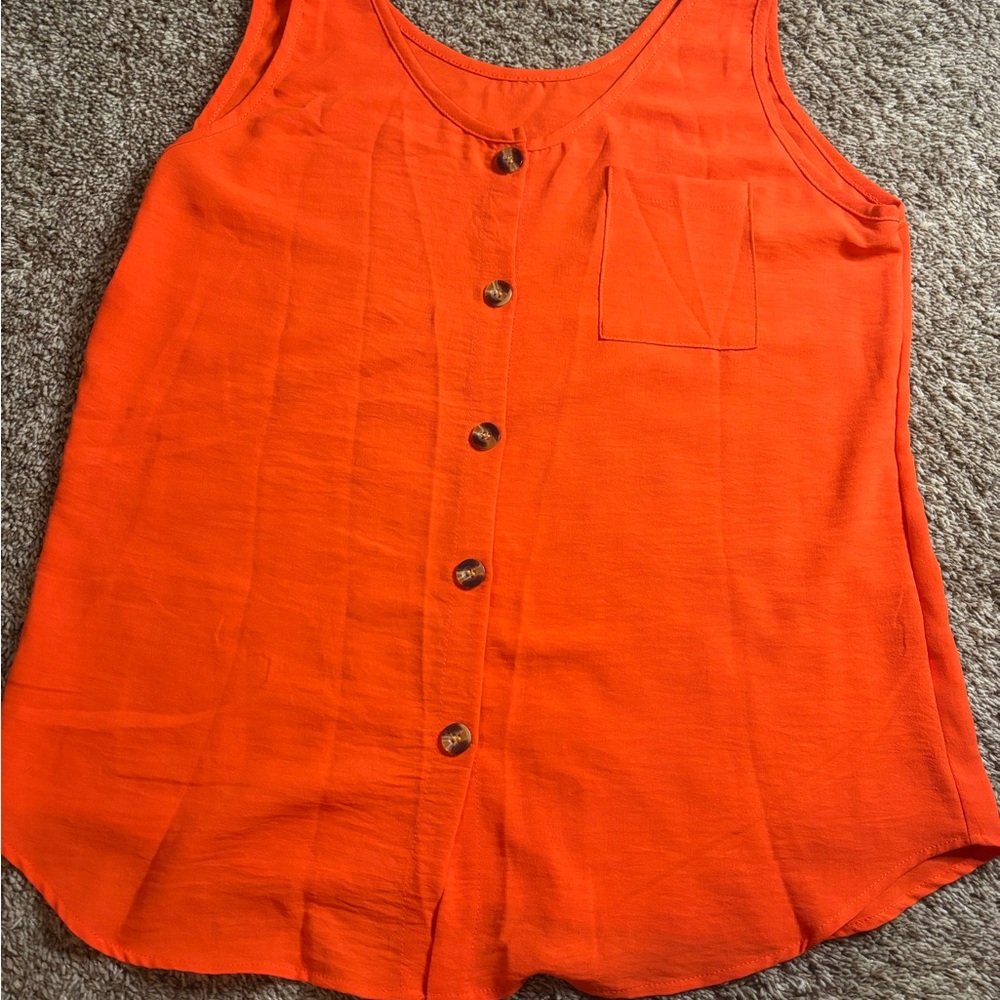 Sleeveless Button-Front Orange Tank Top